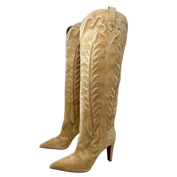 Christian Louboutin Santia Botta 85 Suede Knee High Western Boots 38.5 - Picture 3 of 15